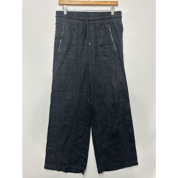 Athleta Women’s Cabo Linen Wide Leg Pants Black Size 2 Drawstring - Picture 1 of 13